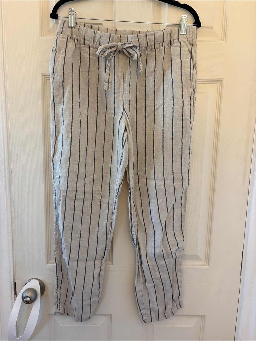 Mango Linen Striped Drawstring Pants - S